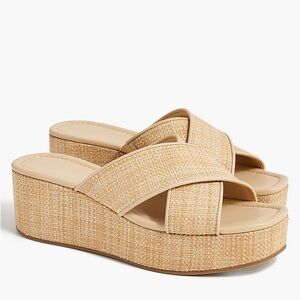 J. Crew Beige Woven Crossover Platform Slides